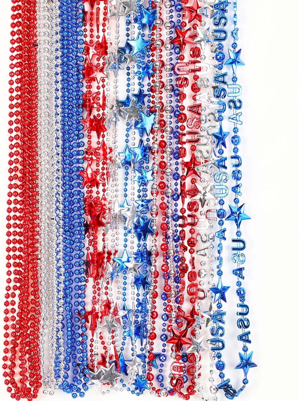 4th of July Beads Necklaces, 24pcs Patriotic Star Bead Necklace